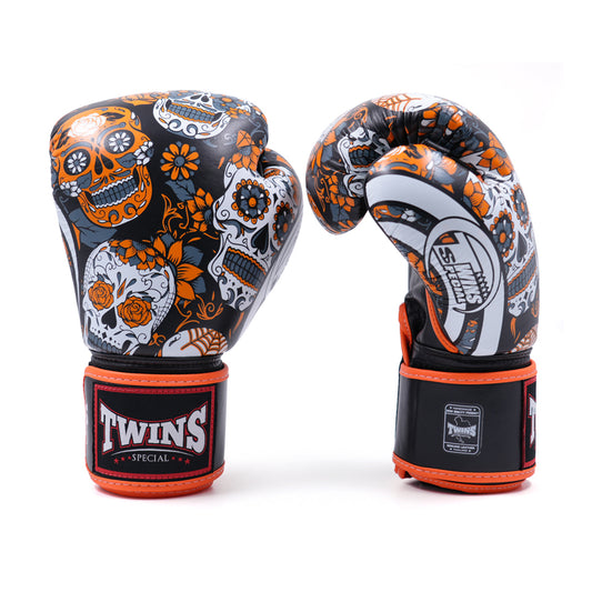 Twins Special Fancy FBGVL4-53 SKULL ORANGE/BLACK BOXING GLOVES