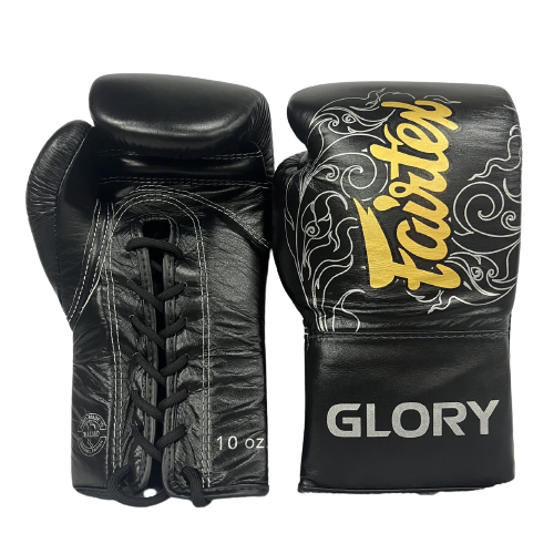 Fairtex BGLG3 Lace Up Black Silver Boxing Gloves