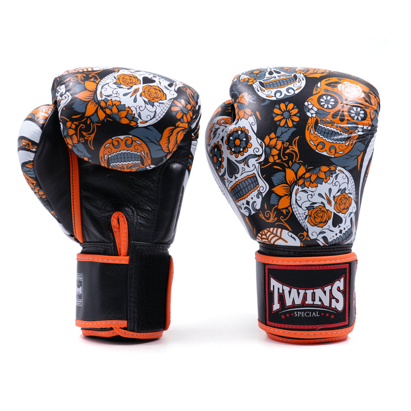 Twins Special Fancy FBGVL4-53 SKULL ORANGE/BLACK BOXING GLOVES