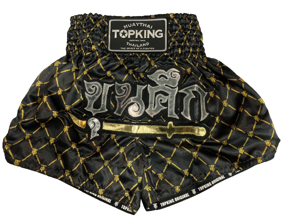 Top King Muay Thai Shorts TKTBS-215 Gold Black without mask