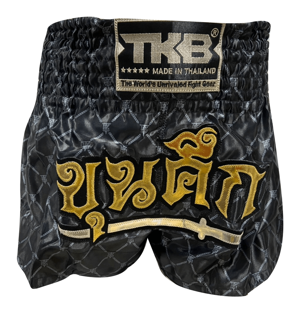 Top King Muay Thai Shorts TKTBS-218 Black Sliver without mask